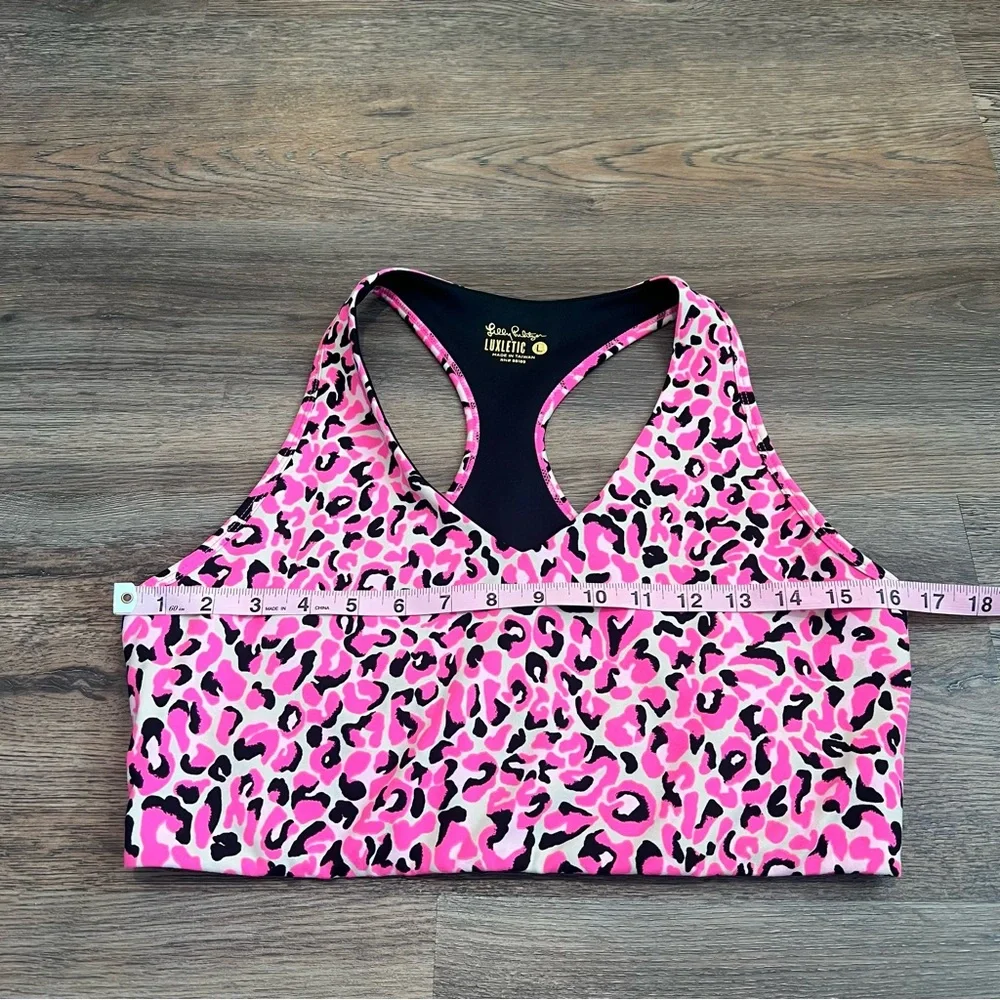 Lilly Pulitzer Luxletic Sports Bra Pink Leopard Print Size Large Racerback Top - Picture 7 of 8